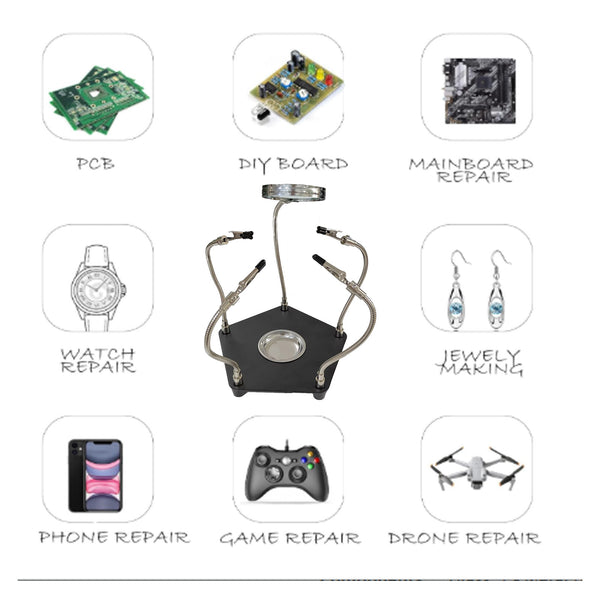 Gikfun PCB Soldering Helping Hands with 3x Magnifier & 360° Rotating Alligator Clips, Adjustable Third Hand Tool with Storage Tray for Electronic Repair, Craft, Hobby DIY EK2175
