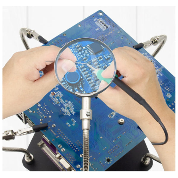 Gikfun PCB Soldering Helping Hands with 3x Magnifier & 360° Rotating Alligator Clips, Adjustable Third Hand Tool with Storage Tray for Electronic Repair, Craft, Hobby DIY EK2175