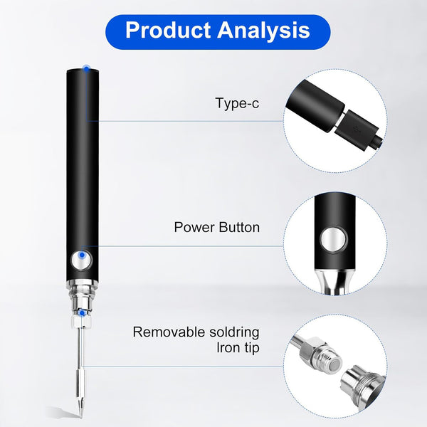 Gikfun Cordless USB Rechargeable Soldering Iron Kit, 3 Adjustable Temperatures with Rapid Heating for Electronics DIY and Home Appliance Repair EK8490