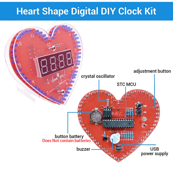 Gikfun Heart Shaped 4 Bits Digital Flashing LED Electronic Soldering Clock Kits Soldering Practice Learning Board DIY Kit for School Project