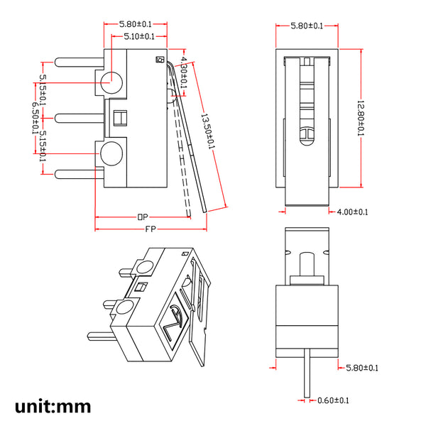 Gikfun AC 1A 125V 3Pin Limit Micro Switch Long Hinge Lever