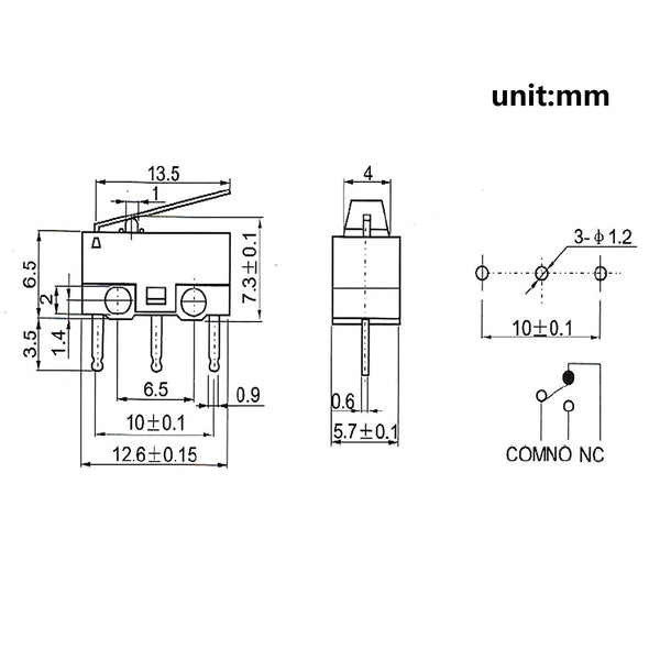 Gikfun AC 1A 125V 3Pin Limit Micro Switch Long Hinge Lever