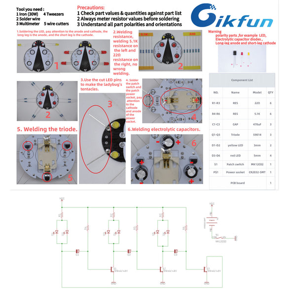 Gikfun Ladybug Electronic Soldering Practice DIY Kits for Child's Gift Adults Kids STEM Practice Science Project