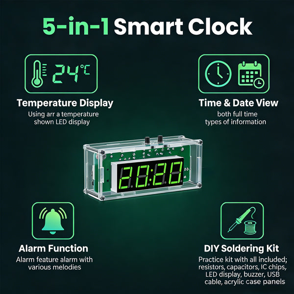 Gikfun 4-Digit DIY Digital Clock Kit with Temperature Display, Electronics Soldering Practice Project for School Learning and Teaching, Alarm Clock with Adjustable Brightness for Home Office EK2179