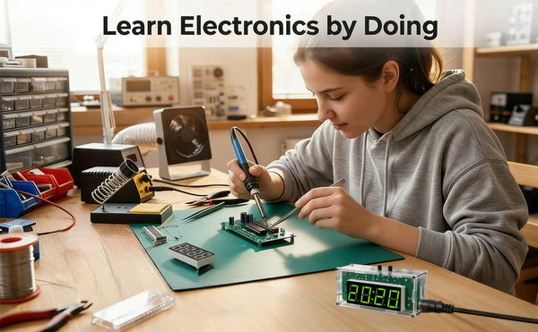 Gikfun 4-Digit DIY Digital Clock Kit with Temperature Display, Electronics Soldering Practice Project for School Learning and Teaching, Alarm Clock with Adjustable Brightness for Home Office EK2179