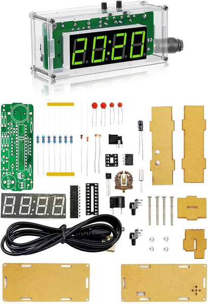 Gikfun 4-Digit DIY Digital Clock Kit with Temperature Display, Electronics Soldering Practice Project for School Learning and Teaching, Alarm Clock with Adjustable Brightness for Home Office EK2179