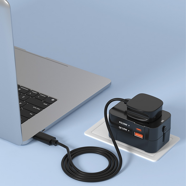 Universal Travel Adapter Fast Charging for USA EU UK AUS Black EK2183