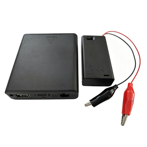 USB 4 AA Battery Holder 5-6V and 2 AA 3V with Switch Alligator Clips | Ideal for Arduino, DIY electronics, breadboard projects. On/Off switch. Batteries not included.EK2184