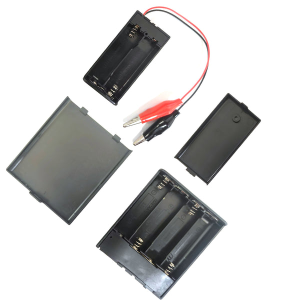 USB 4 AA Battery Holder 5-6V and 2 AA 3V with Switch Alligator Clips | Ideal for Arduino, DIY electronics, breadboard projects. On/Off switch. Batteries not included.EK2184