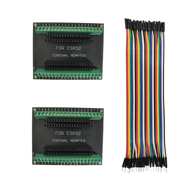 2Pcs ESP32 38-Pin GPIO 1-to-2 Splitter Board for Narrow ESP-WROOM-32 | with 40Pcs Cables• Double‑Layer PCB • Screw Terminals & Pin Headers • No Soldering Required • Plug & Play EK2186