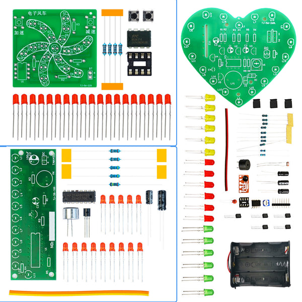 3-Set LED PCB Soldering Practice Kit DIY Electronics Learning | Soldering Skills, Clear Markings, STEM Lab, Water lamp circuit, Windmill Solder Project, Heart Shaped LED Light Soldering EK2189