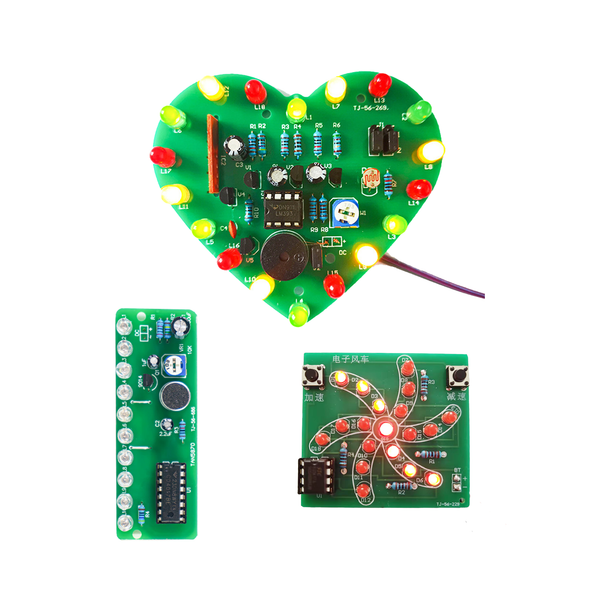 3-Set LED PCB Soldering Practice Kit DIY Electronics Learning | Soldering Skills, Clear Markings, STEM Lab, Water lamp circuit, Windmill Solder Project, Heart Shaped LED Light Soldering EK2189